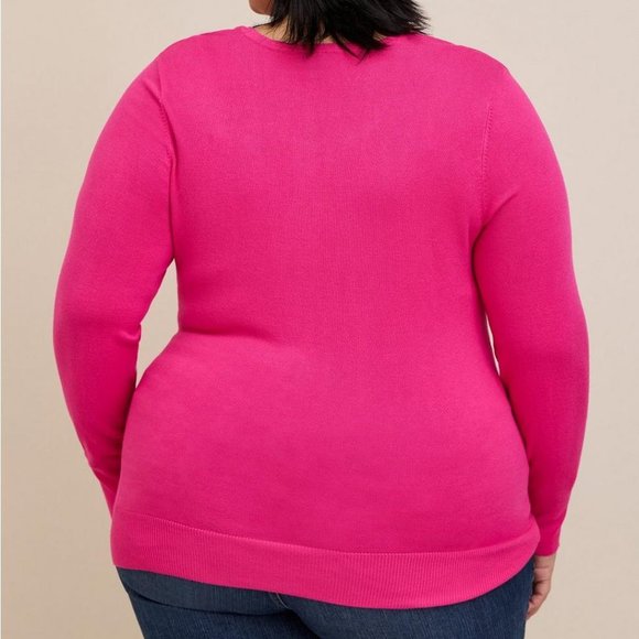 ❤️NWT VINTAGE TORRID SWEATER - FITTED - CUTOUT CHEST - CREW NECK - HOT PINK - Picture 2 of 9